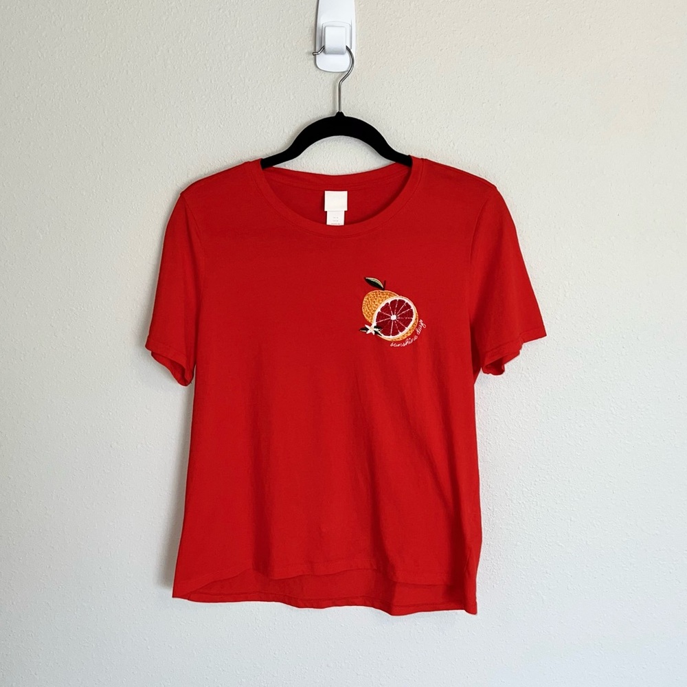 H&M “Sunshine Day’s” Jersey T-Shirt Short Sleeve Orange Red Summer Embroidered M